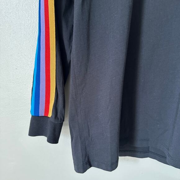 Asos Rainbow Stripe Shirt Womens SMALL Long Sleeve Black Trendy Retro Crew Neck - Picture 3 of 9